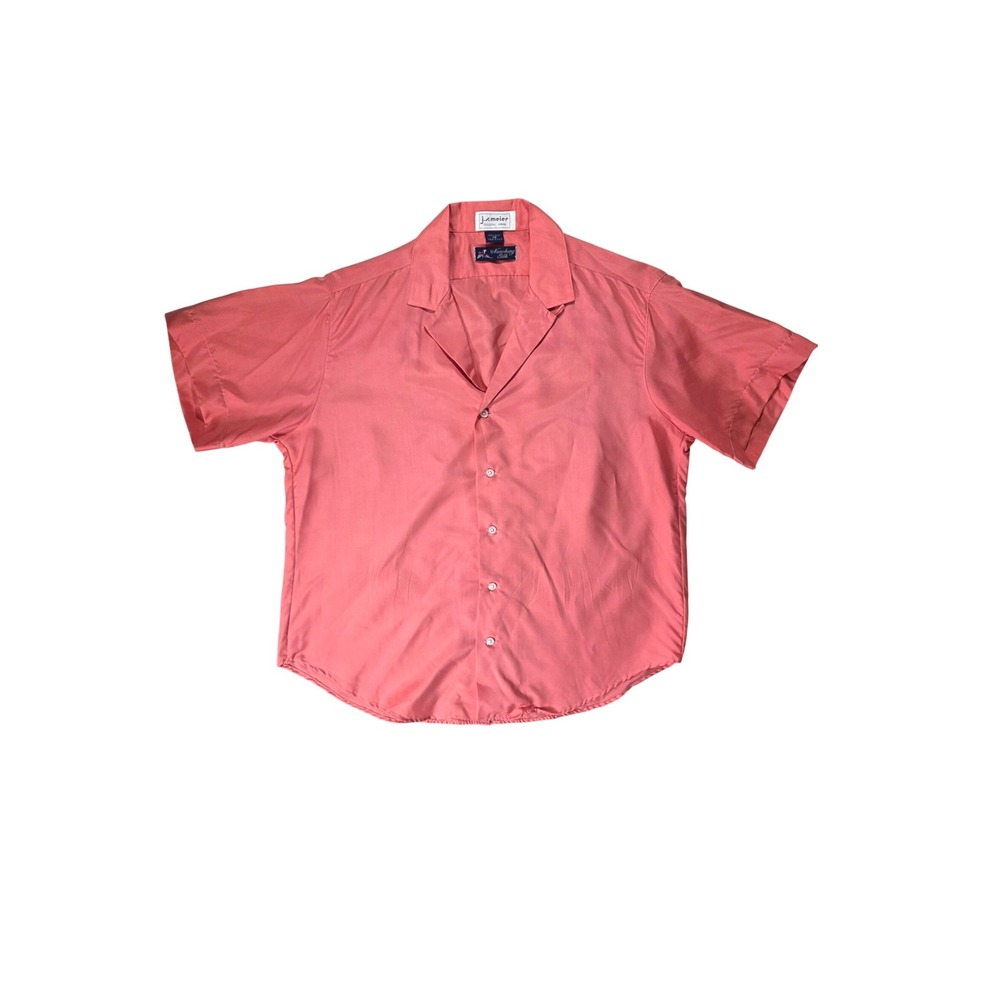 J.S. Meier Vintage Nanchung Silk Camp Collar Shirt Coral Pink Short Sleeve Sz 10